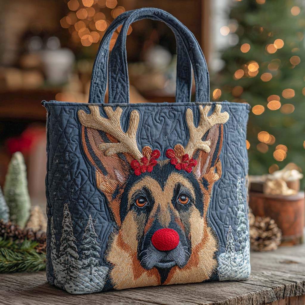 Holiday Reindeer German Shepherd Quilted Tote Bag The Best Shoulder Bags Best Gifts For German Shepherds