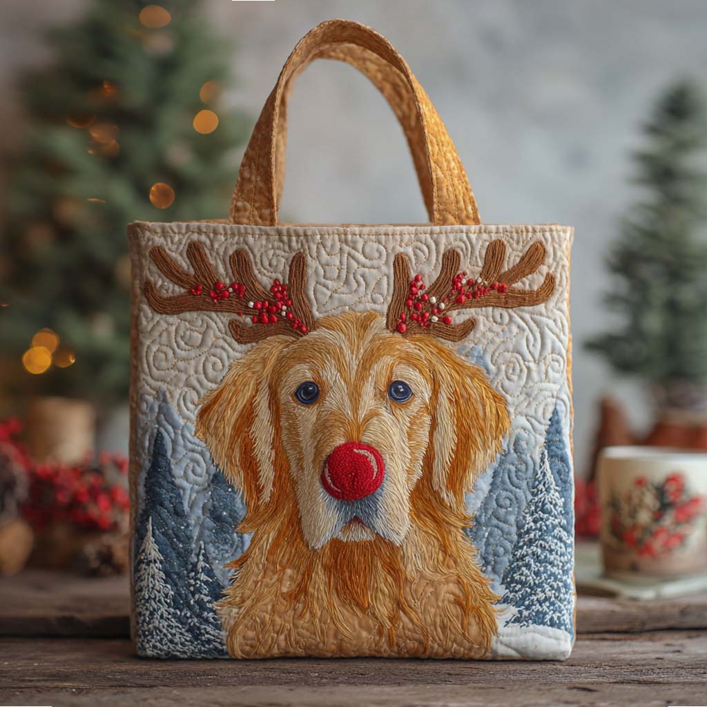 Holiday Reindeer Golden Retriever Quilted Tote Bag Good Shoulder Bags Golden Retriever Items Gifts