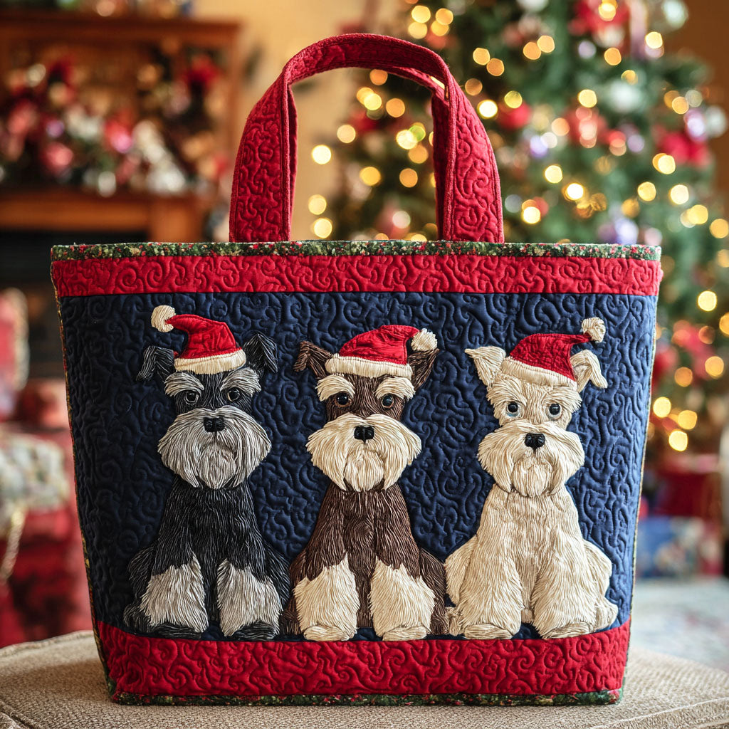 Holiday Schnauzer Quilted Tote Bag Women's Shoulder Handbags Xmas Gift For Dog Lover