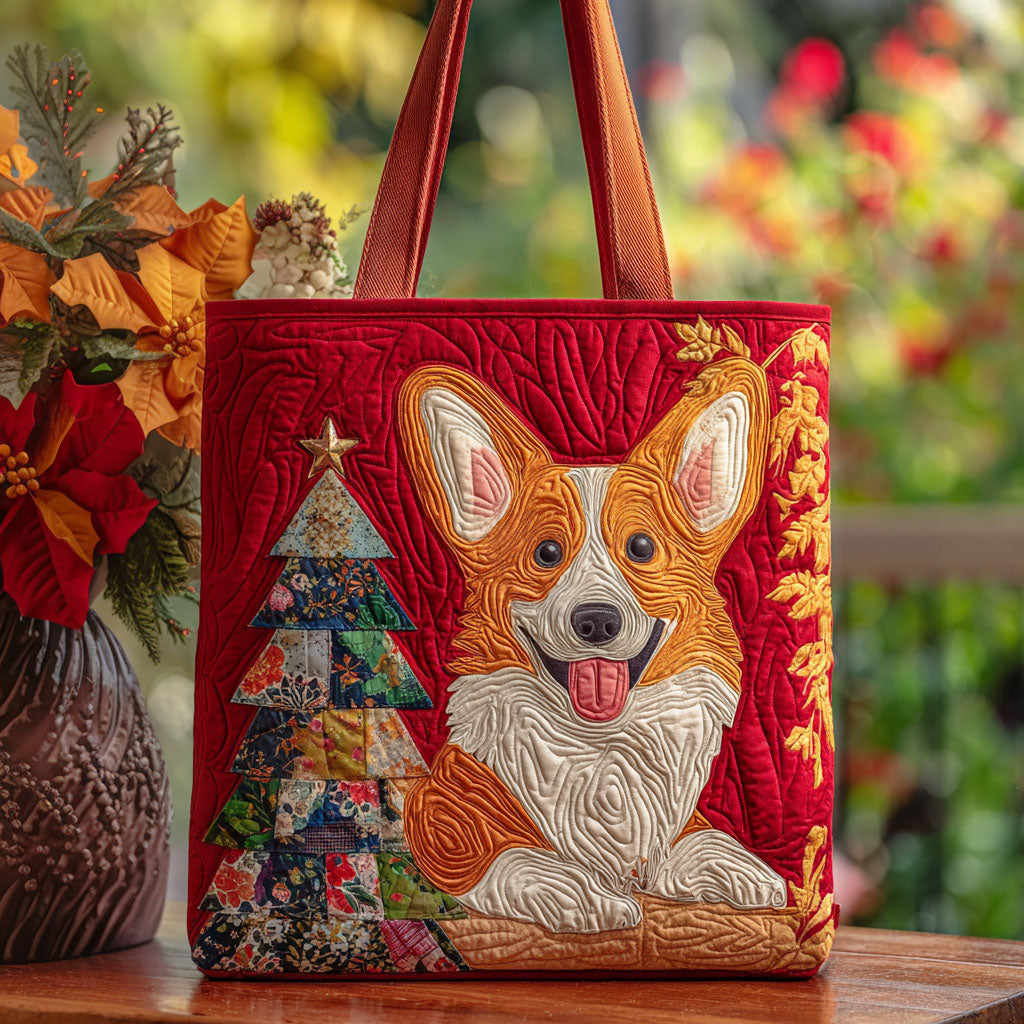 Holly Jolly Corgi Quilted Tote Bag The Perfect Tote Bag Unique Corgi Gifts