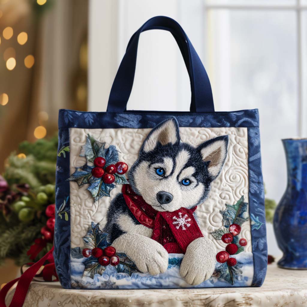 Holly Pup Quilted Tote Bag Cute Shoulder Bags Husky Related Gifts