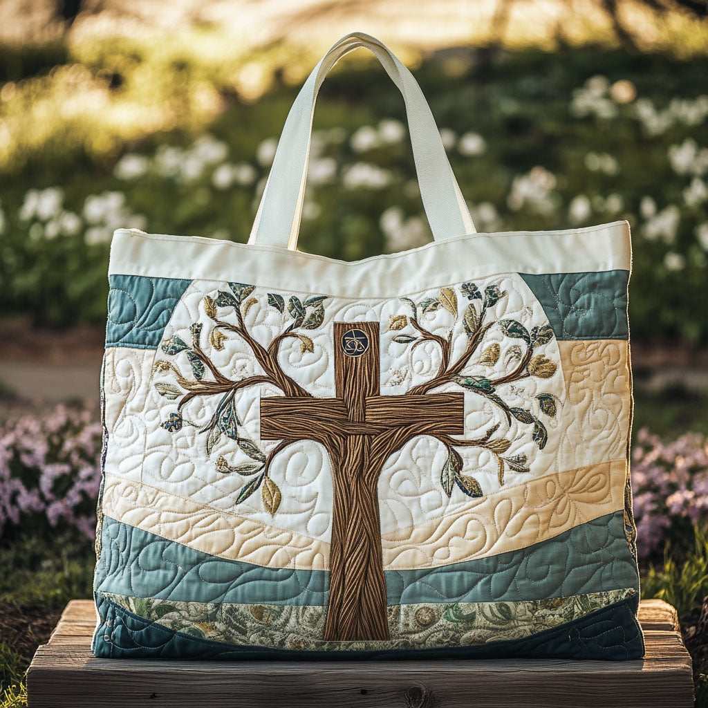 Holy Symbol Quilted Tote Bag Shoulder Handbag Christian Teacher Gifts