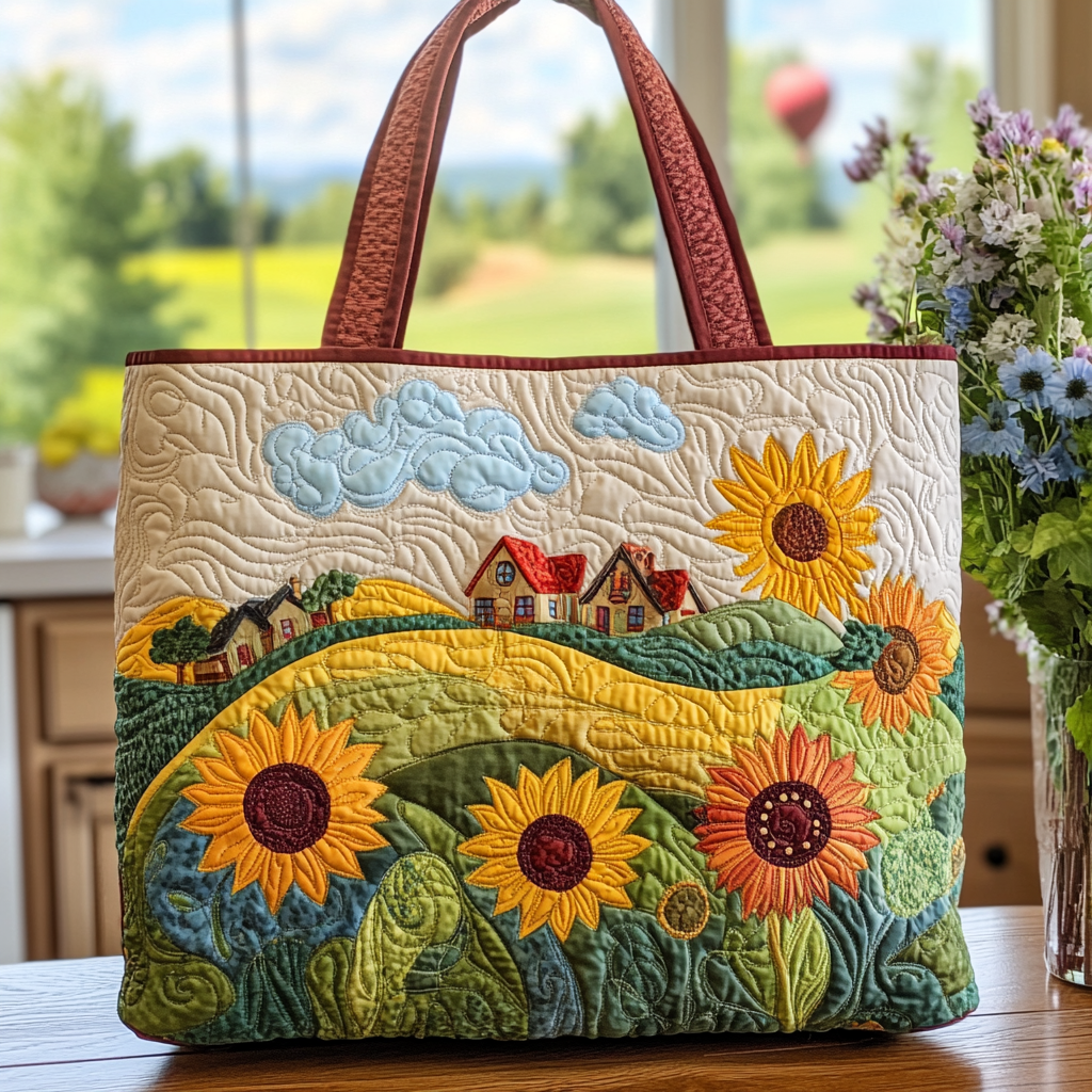 Homestead Bloom Quilted Tote Bag Best Everyday Shoulder Bag Sunflower Gifts For Friends