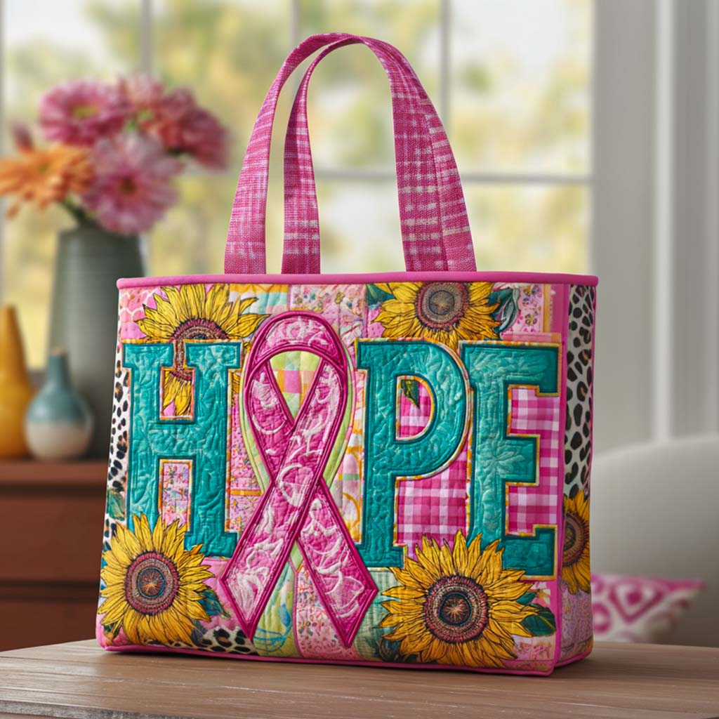 Hope in Bloom Quilted Tote Bag Best Handbag For Everyday Use Gift For Friend With Cancer