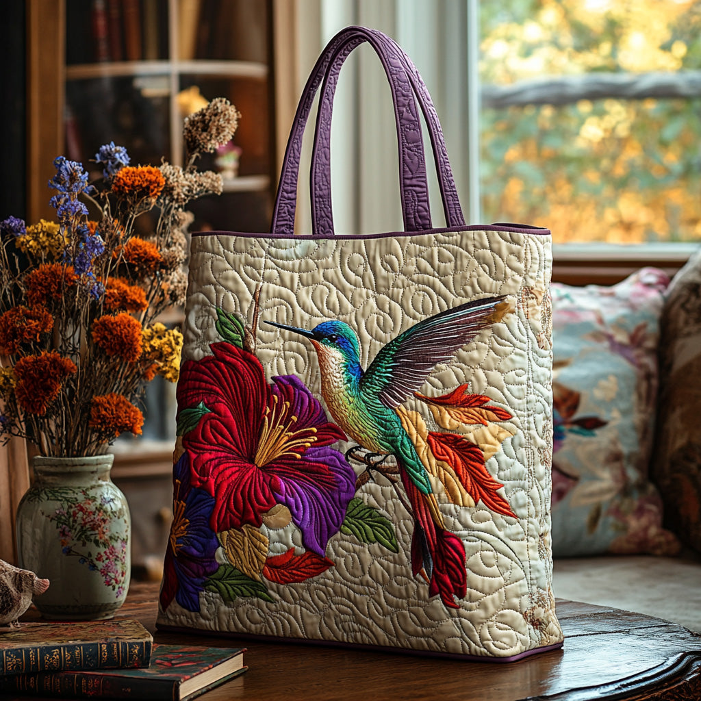 Hover Charm Quilted Tote Bag Shoulder Bag Unusual Hummingbird Gifts