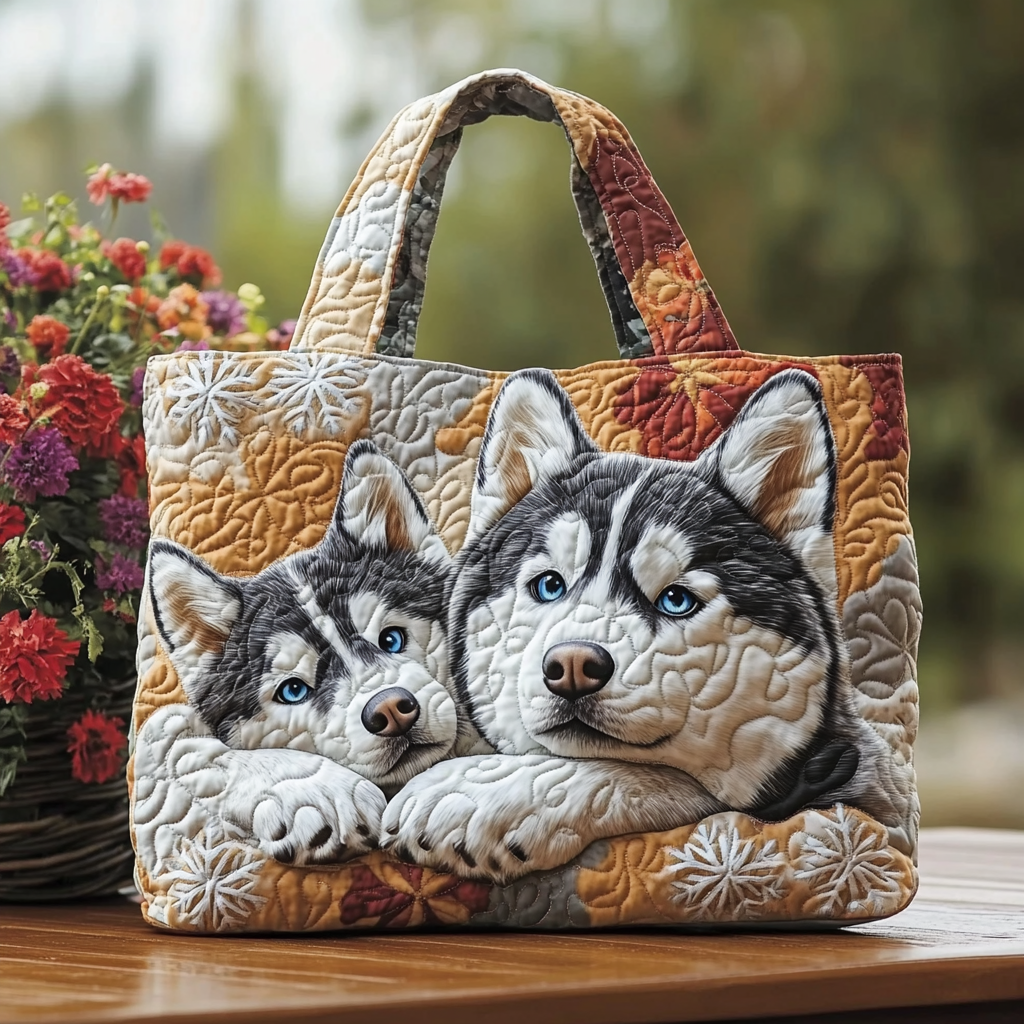 Husky Dream Quilted Tote Bag Travel Shoulder Bag Husky Related Gifts