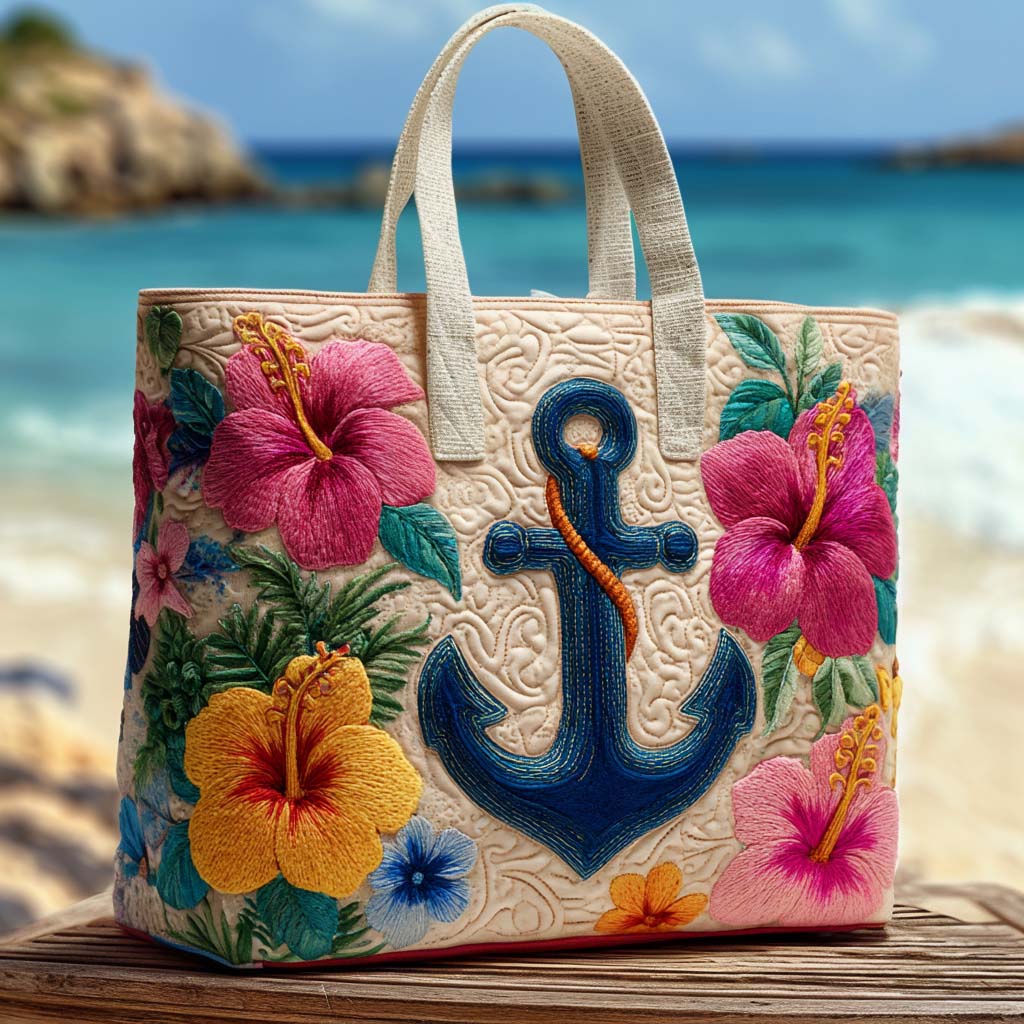 Island Bloom Quilted Tote Bag Best Tote Handbags Marine Anchor Gifts
