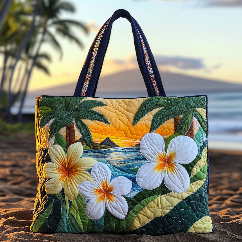Island Bloom Quilted Tote Bag Trendy Shoulder Bags Best Gifts For Beach Goers