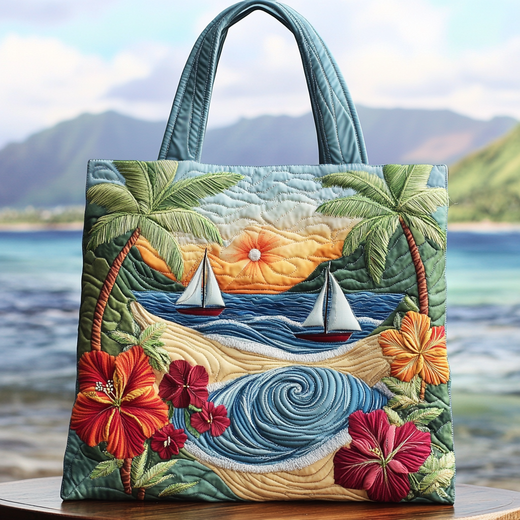 Island Escape Quilted Tote Bag Quilted Shoulder Bag Gifts For Beach Goers