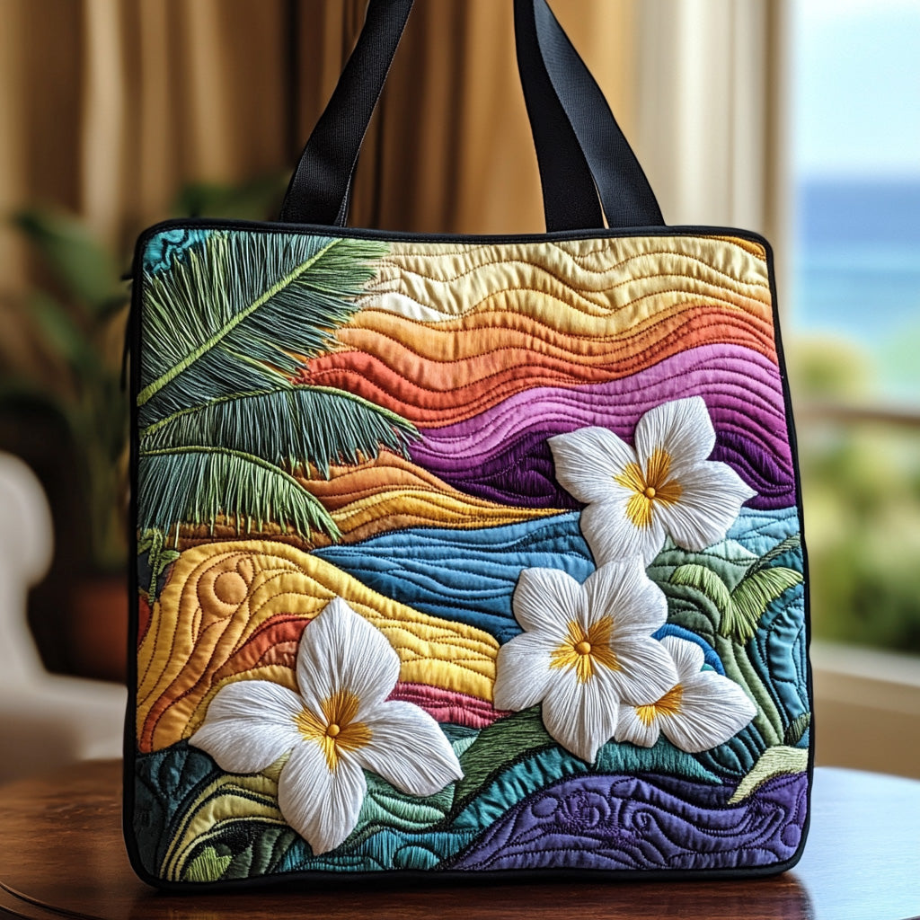 Island Plumeria Quilted Tote Bag Best Women's Shoulder Bags Gifts For Mother In Law