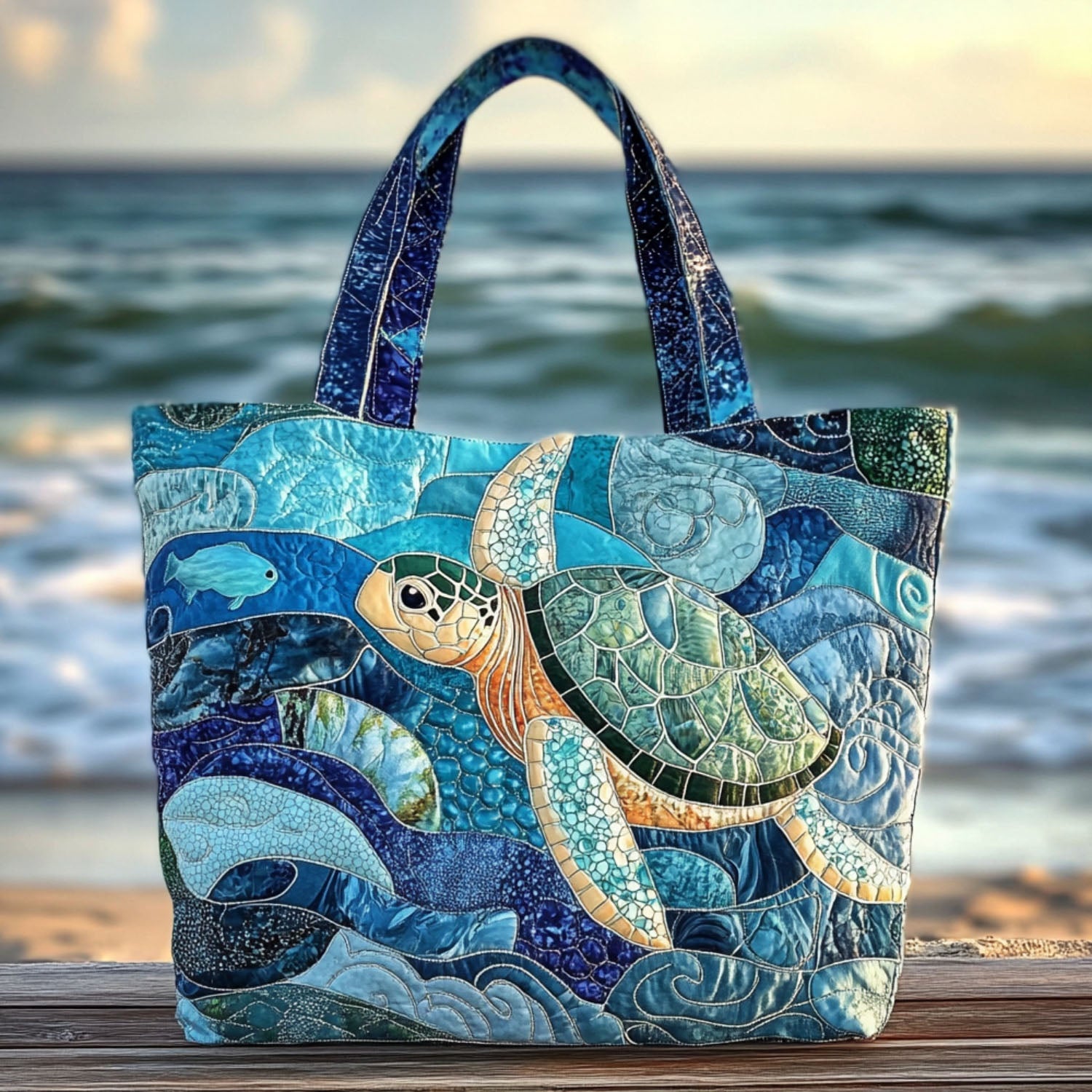 Island Roamer Quilted Tote Bag Best Everyday Shoulder Bag Sea Turtle Stuff