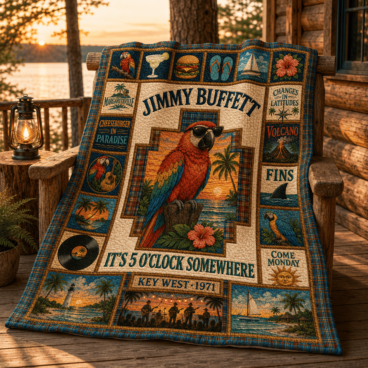 Jimmy Buffett Merch Its 5 Oclock Somewhere Quilt Blanket Gift For Parrotheads Country Fans
