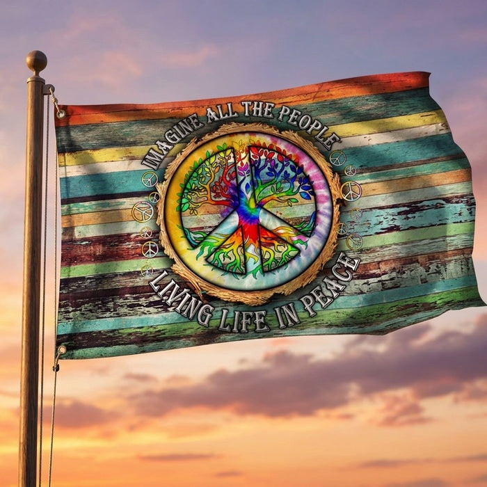 John Lennon Merch Imagine All The People Flag Gift For Hippie Peace Sign Fans
