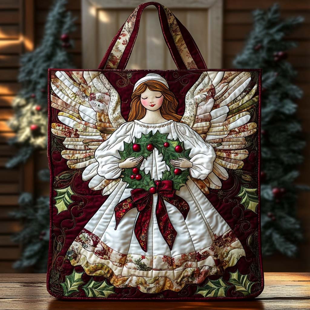 Joyful Angel Wreath Quilted Tote Bag Best Shoulder Handbags Nice Christian Gifts