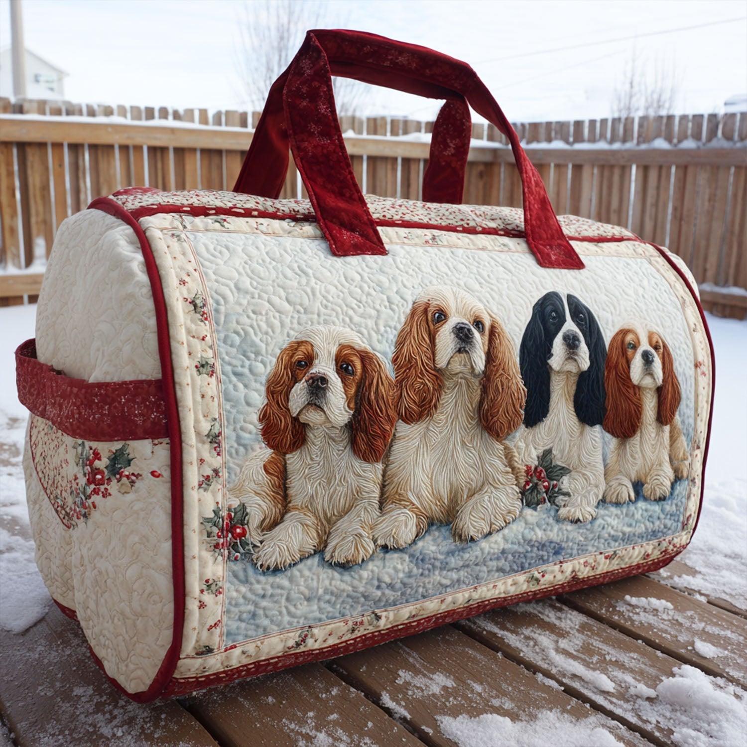 Joyful Spaniel Quilted Duffle Bag Stylish Duffle Bag For Women Birthday Presents For Dog Lovers