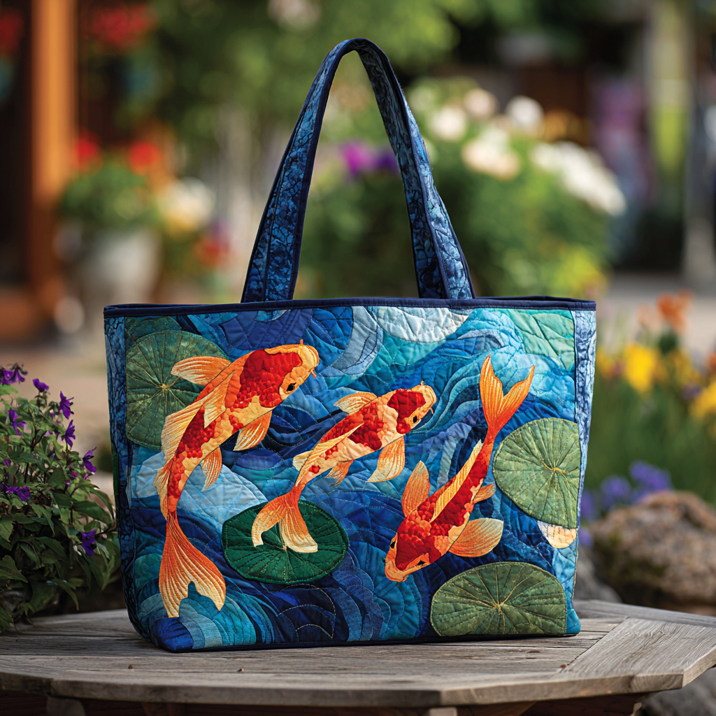 Koi Bloom Quilted Tote Bag Best Totes For Women Koi Fish Merchandise Gifts