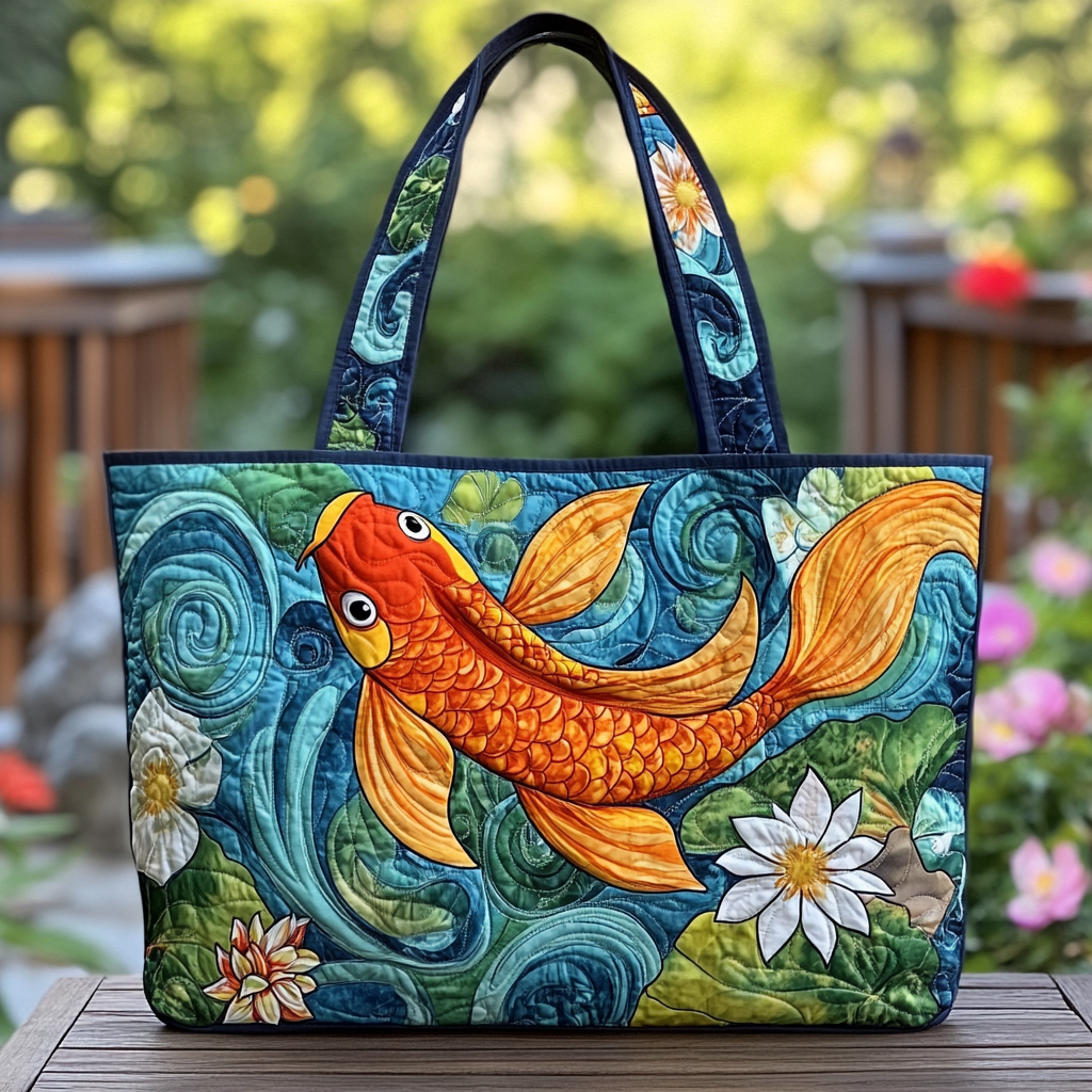 Koi Dream Quilted Tote Bag Patchwork Tote Bag Koi Birthday Gift