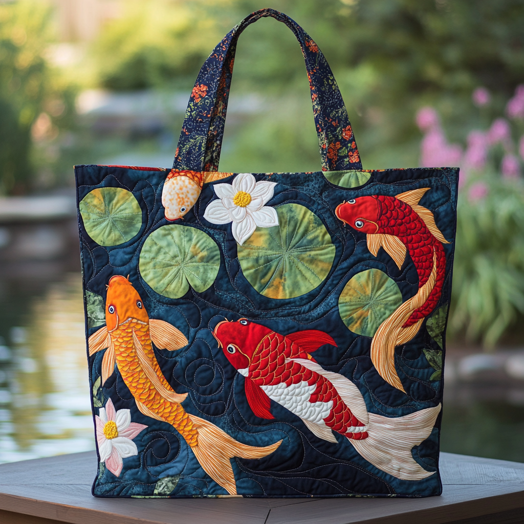Koi Flow Quilted Tote Bag Shoulder Bag Vintage Koi Fish Gifts