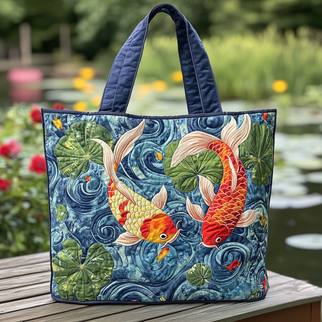 Koi Harmony Quilted Tote Bag Nice Tote Bags Gift For Koi Fish Lovers