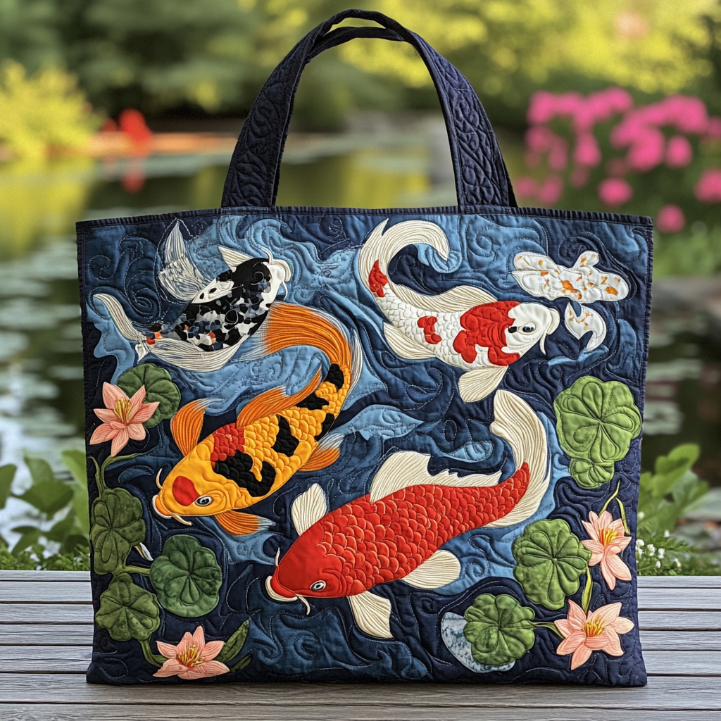 Koi Spirit Quilted Tote Bag Handbag For Women Koi Fish Merchandise