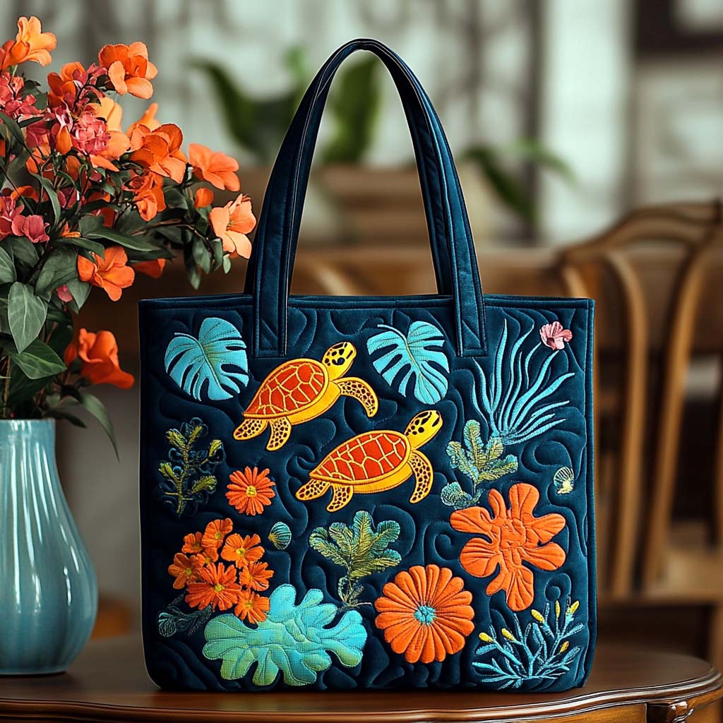 Lazy Turtle Time Quilted Tote Bag Womens Handbag Unique Sea Turtle Gifts