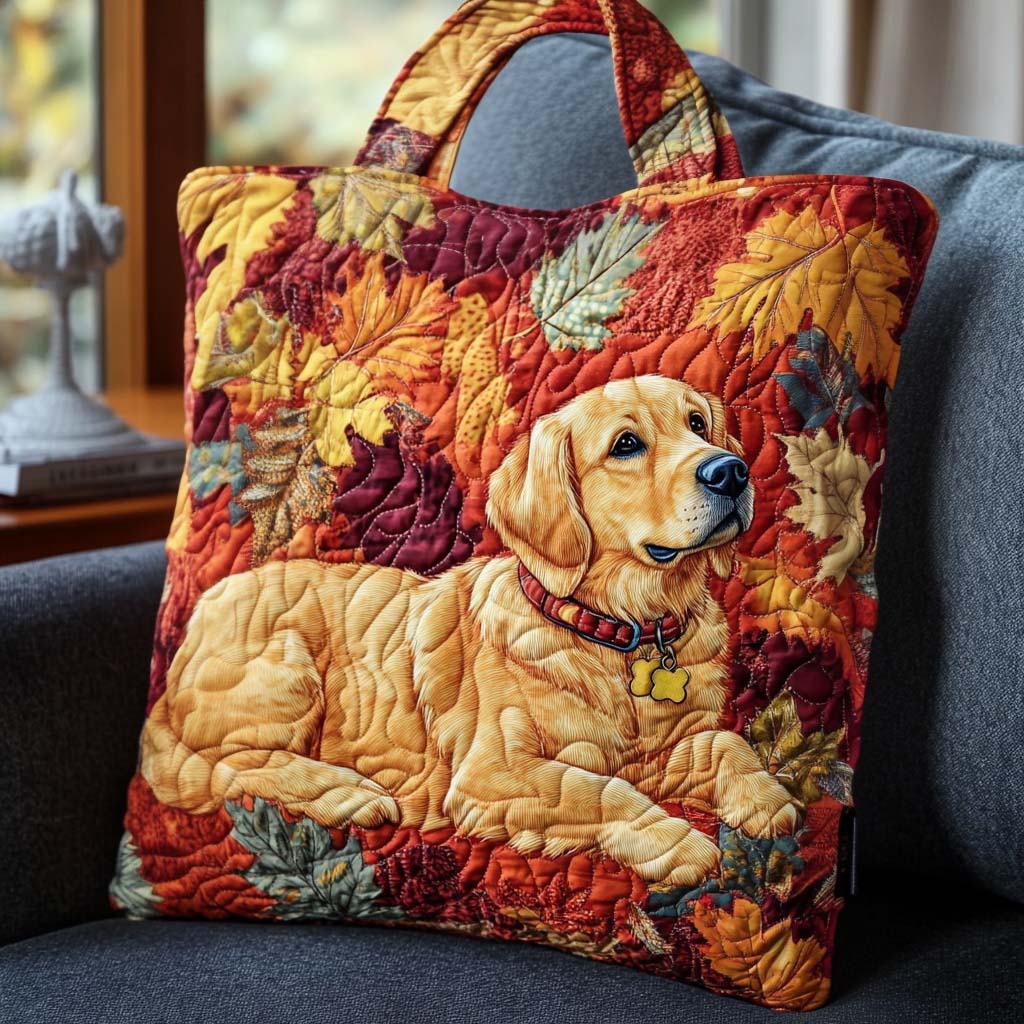 Leafy Lounge Pup Quilted Tote Bag Best Tote Handbags Gifts For Golden Retriever Owners