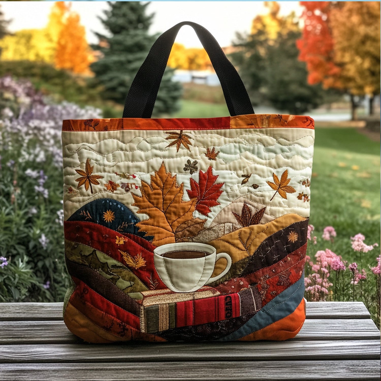 Leaves Between Lines Quilted Tote Bag Cute Tote Bags Birthday Presents For Book Lovers