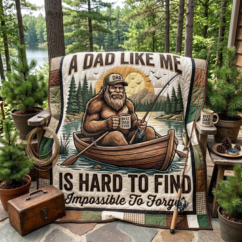 Legendary Dad Catch A Dad Like Me Quilted Blanket Bigfoot Fishing Home Decor Best Gift For Dad