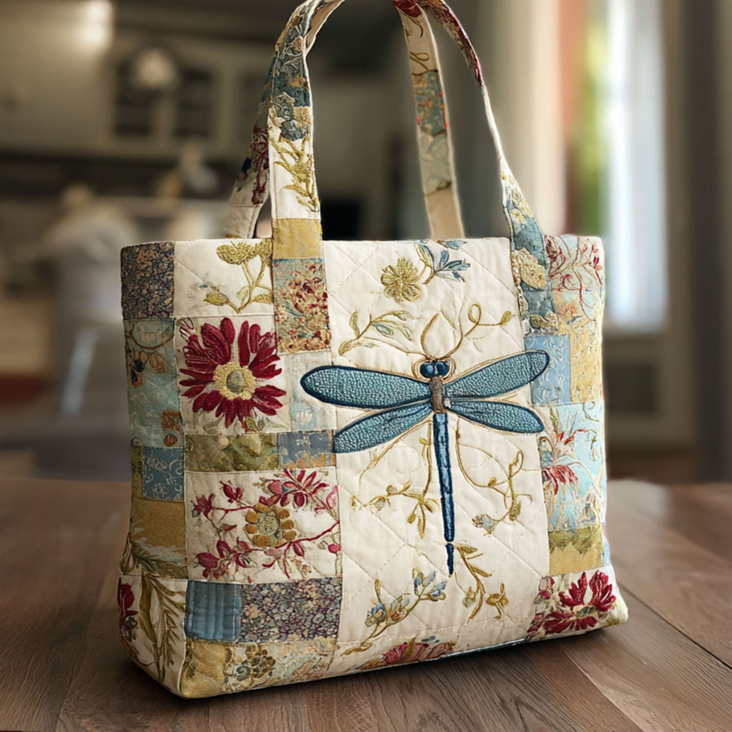 Light as Flight Quilted Tote Bag Best Shoulder Bags For Everyday Dragonfly Themed Gift Items