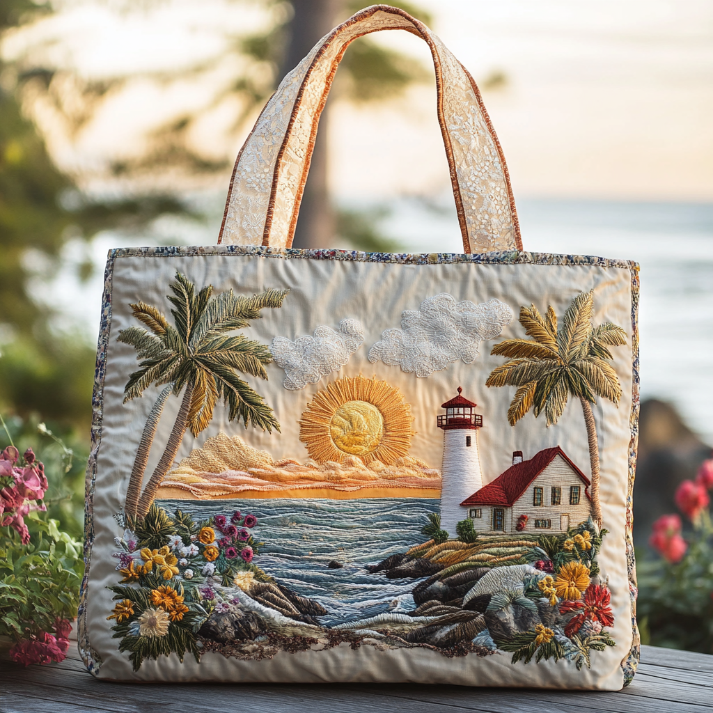 Lighthouse Horizon Quilted Tote Bag Cute Tote Bags Unique Lighthouse Gifts