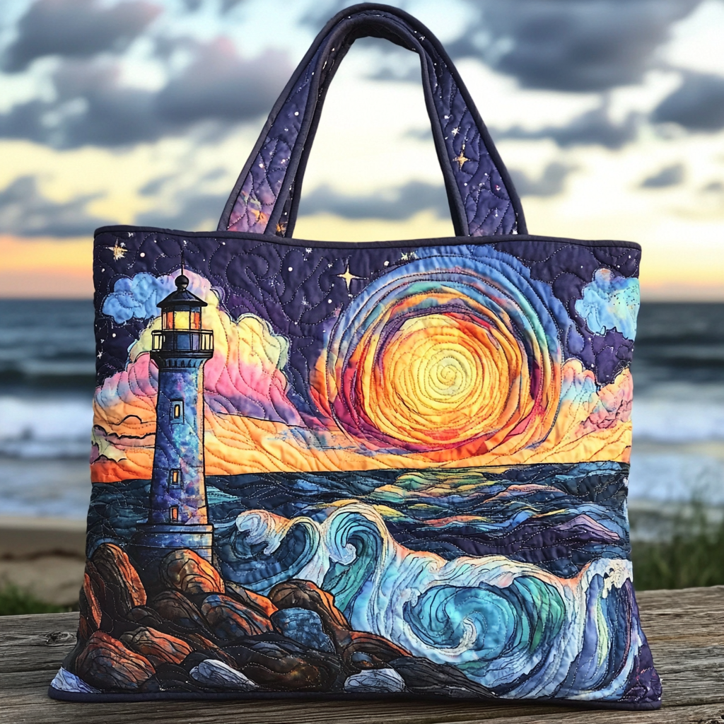 Lighthouse Sunset Quilted Tote Bag Best Shoulder Bag For Women Great Lighthouse Gifts