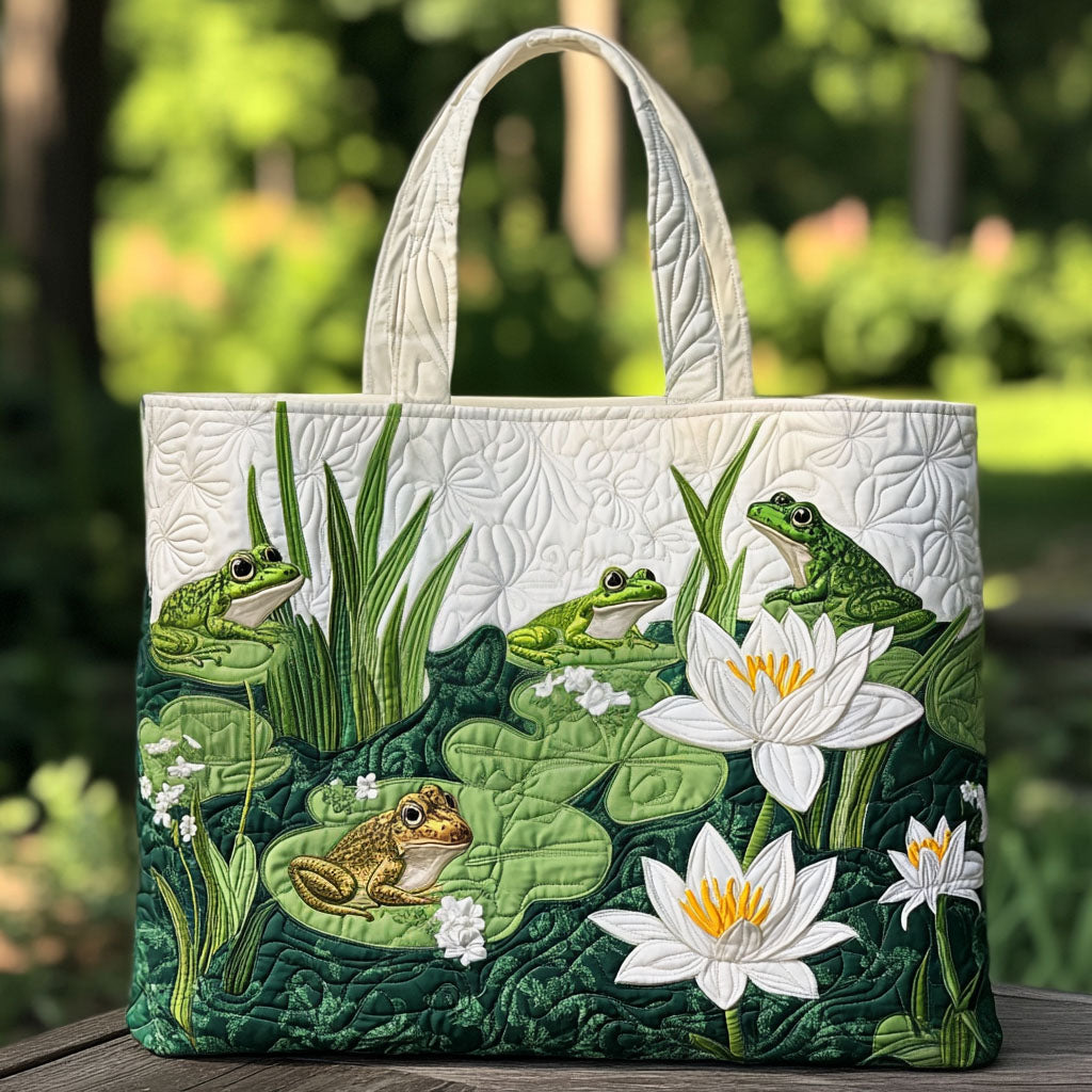 Lily Pad Life Quilted Tote Bag The Best Shoulder Bags Cute Frog Gifts