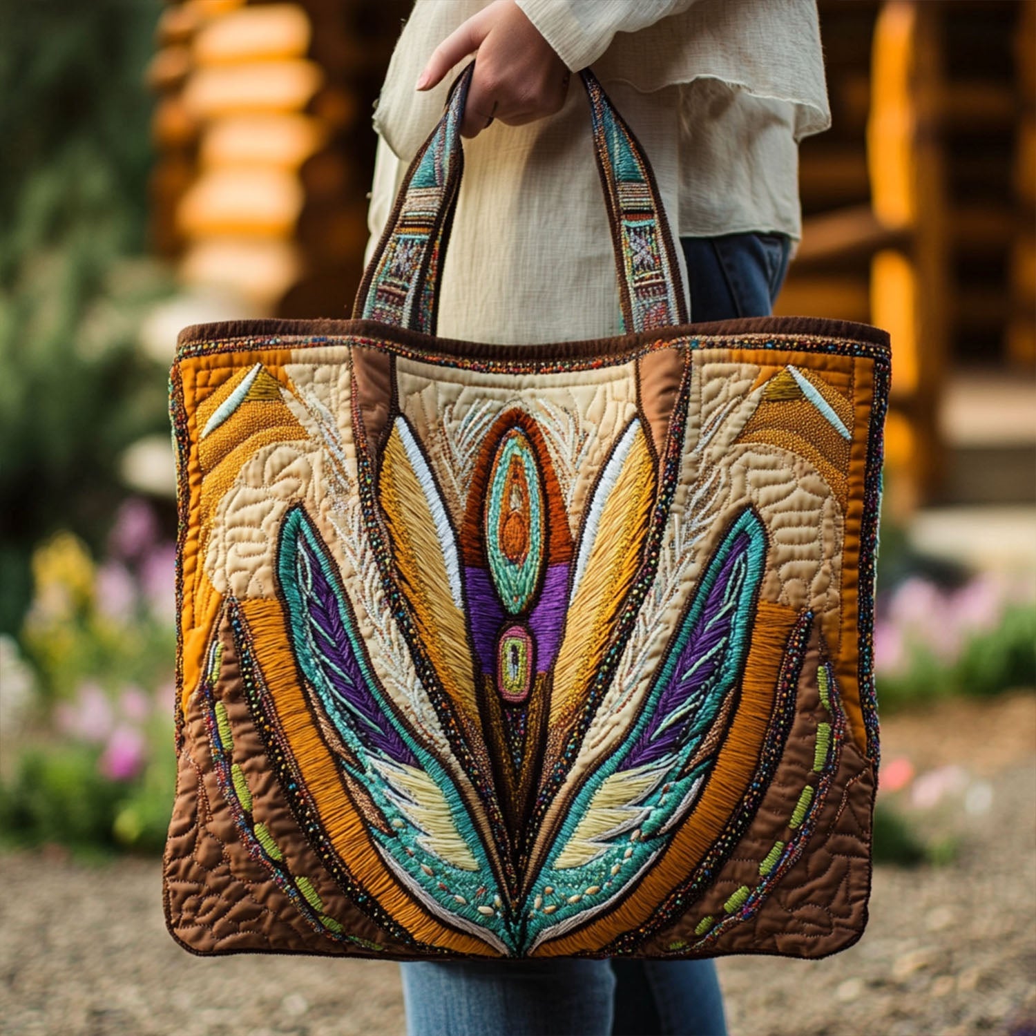 Loomed Spirit Quilted Tote Bag Travel Shoulder Bag Native American Gifts Online
