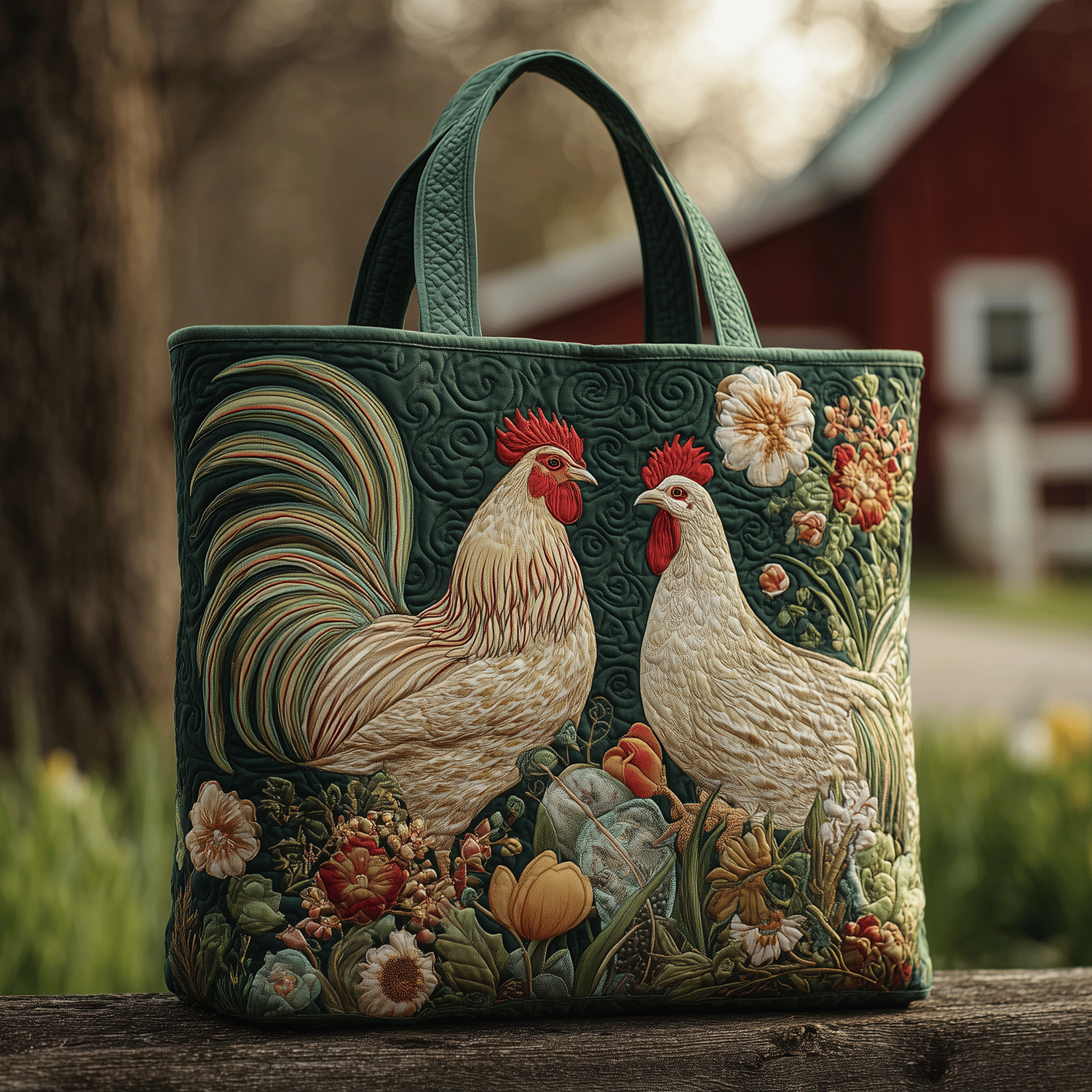 Love in the Coop Quilted Tote Bag Cute Tote Bags Gifts For Chicken Farmers