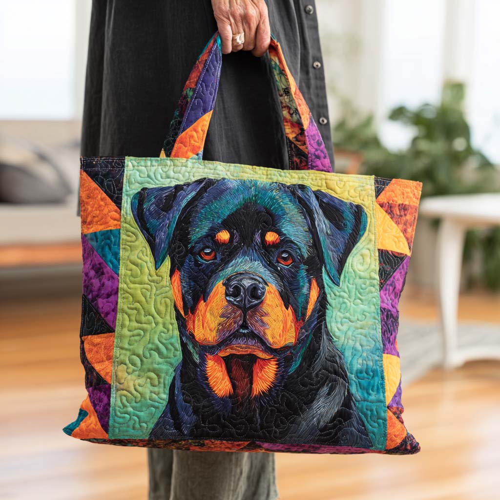 Loyal Rottweiler Charm Quilted Tote Bag Handbags Rottweiler Gift Ideas