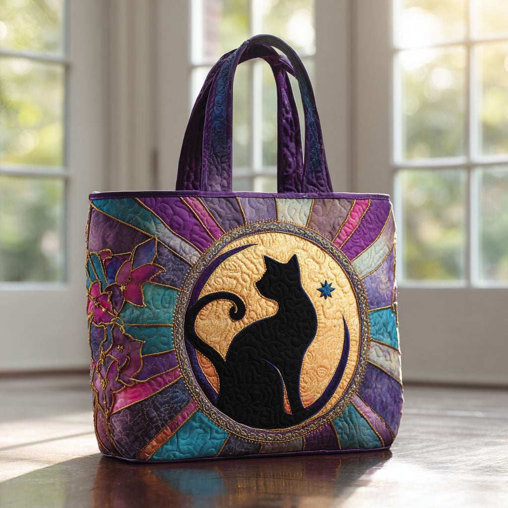 Lunar Charm Quilted Tote Bag Best Women's Shoulder Bags Cat Related Gifts