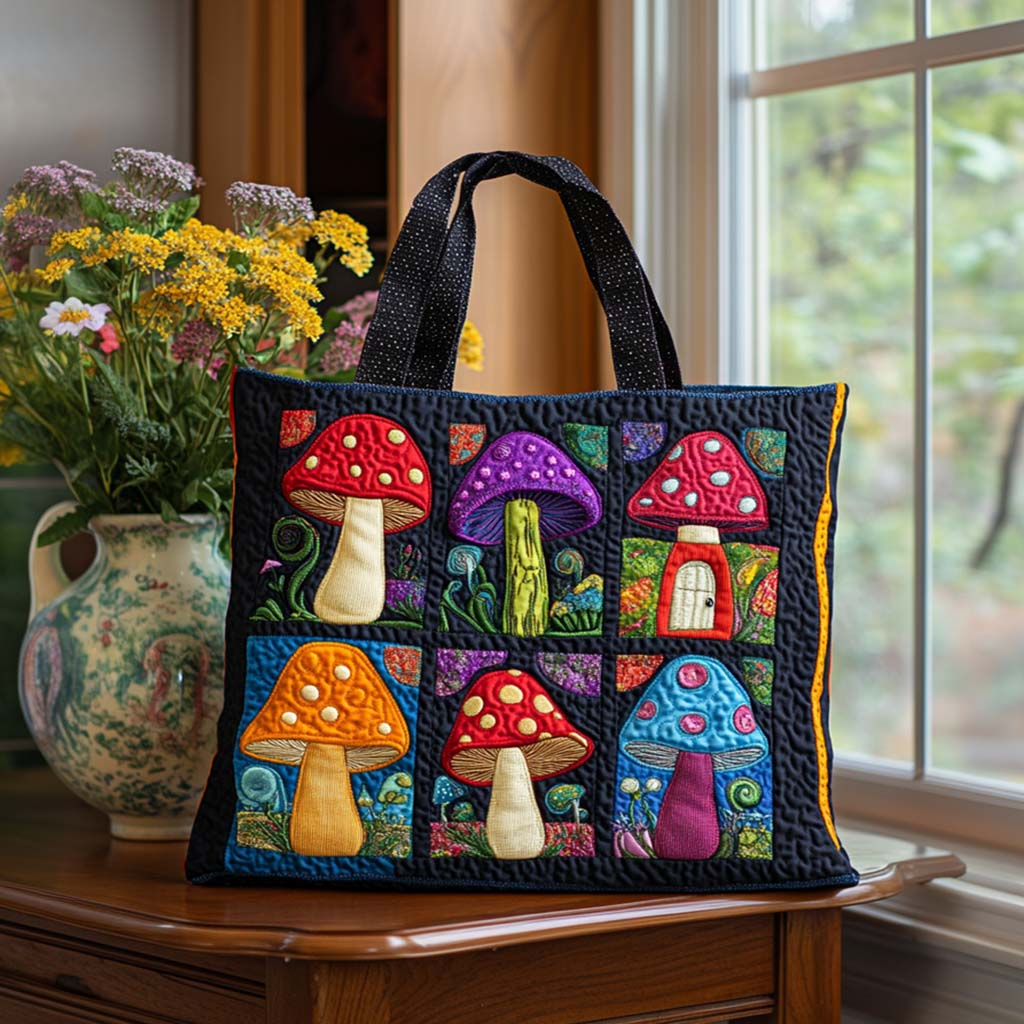 Magic Grove Quilted Tote Bag Top Tote Bags Mushroom Presents
