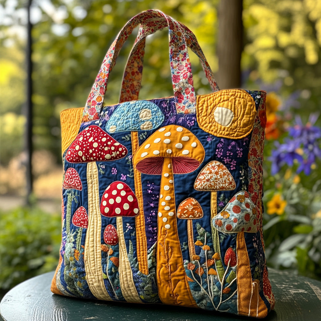 Magic Shrooms Quilted Tote Bag Best Everyday Tote Bag Hippie Gifts Ideas For Her