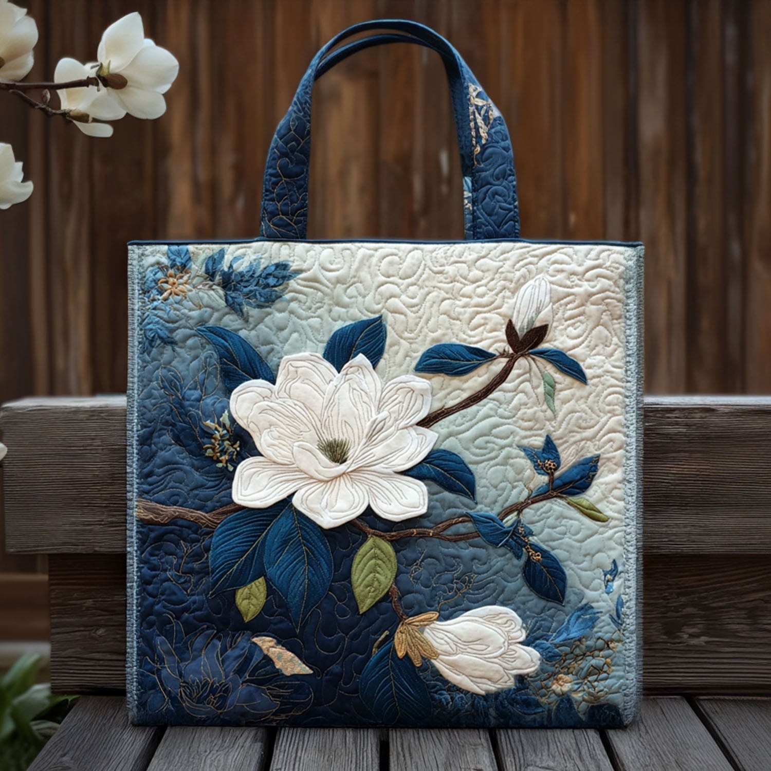 Magnolia Beauty Quilted Tote Bag Best Ladies Tote Bags Unique Mother's Day Gift Ideas