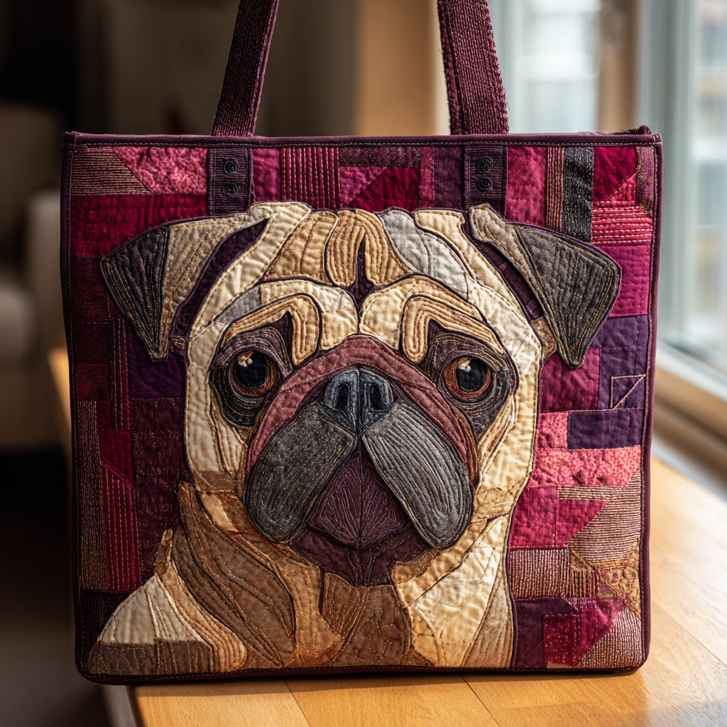 Melancholy Pug Quilted Tote Bag Best Shoulder Bags Mother's Day Gifts From Daughter