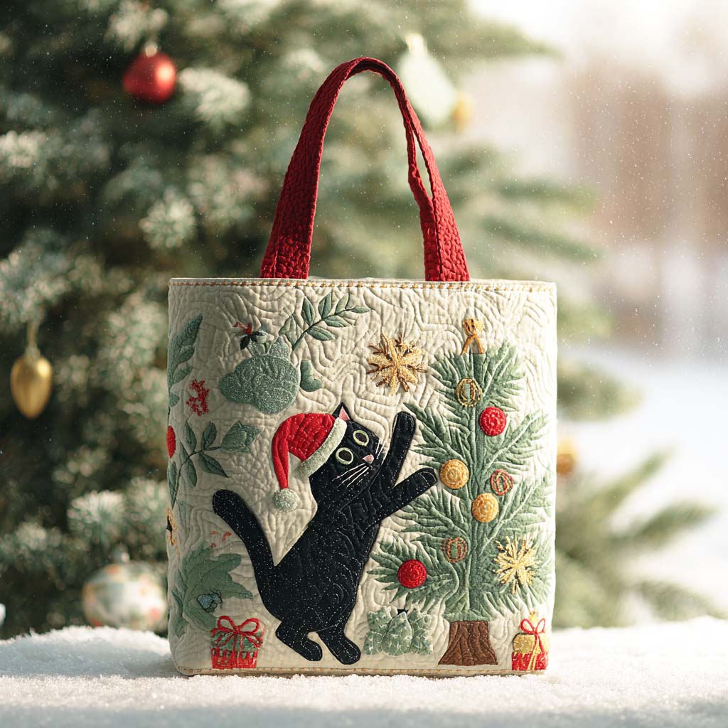 Merry Cat Quilted Tote Bag Cute Tote Bags Unique Gifts For Cat Onwers