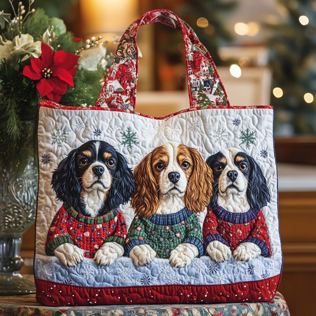 Merry Cavaliers Quilted Tote Bag Best Totes For Women Gift For Dog Lover Woman