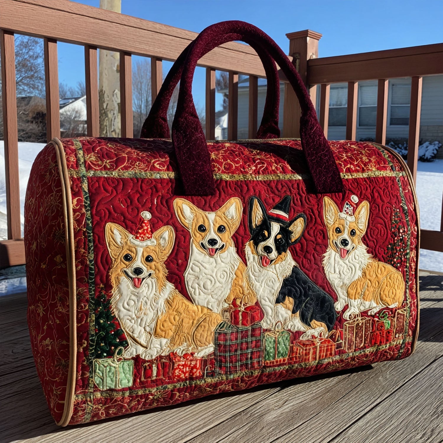 Merry Corgmas Quilted Duffle Bag Athletic Bag Good Gifts For Dog Owners