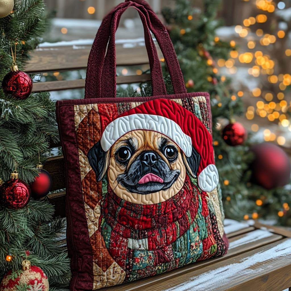 Merry Pug Cheer Quilted Tote Bag Shoulder Bag Hobo Best Gifts For Pug Lovers