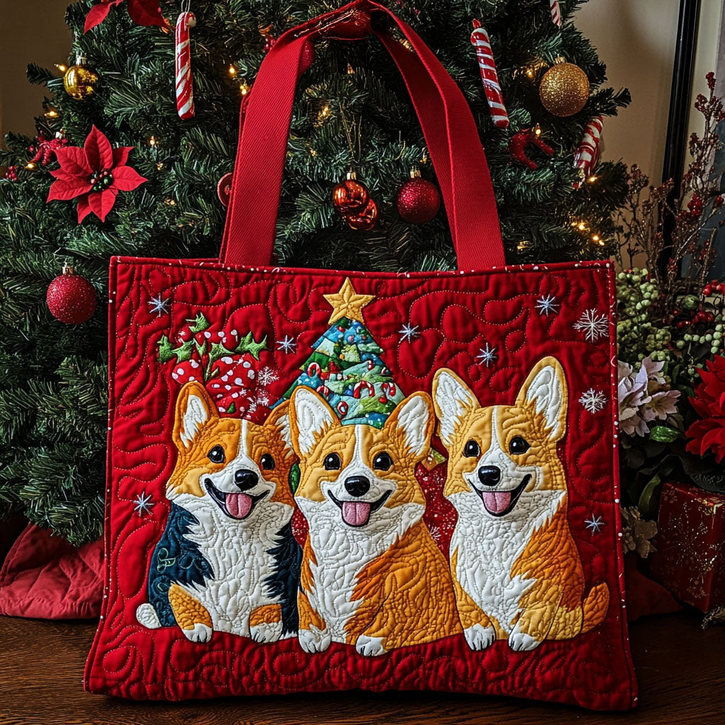 Merry Wiggles Quilted Tote Bag Everyday Tote Bag Gifts For Corgi Lovers
