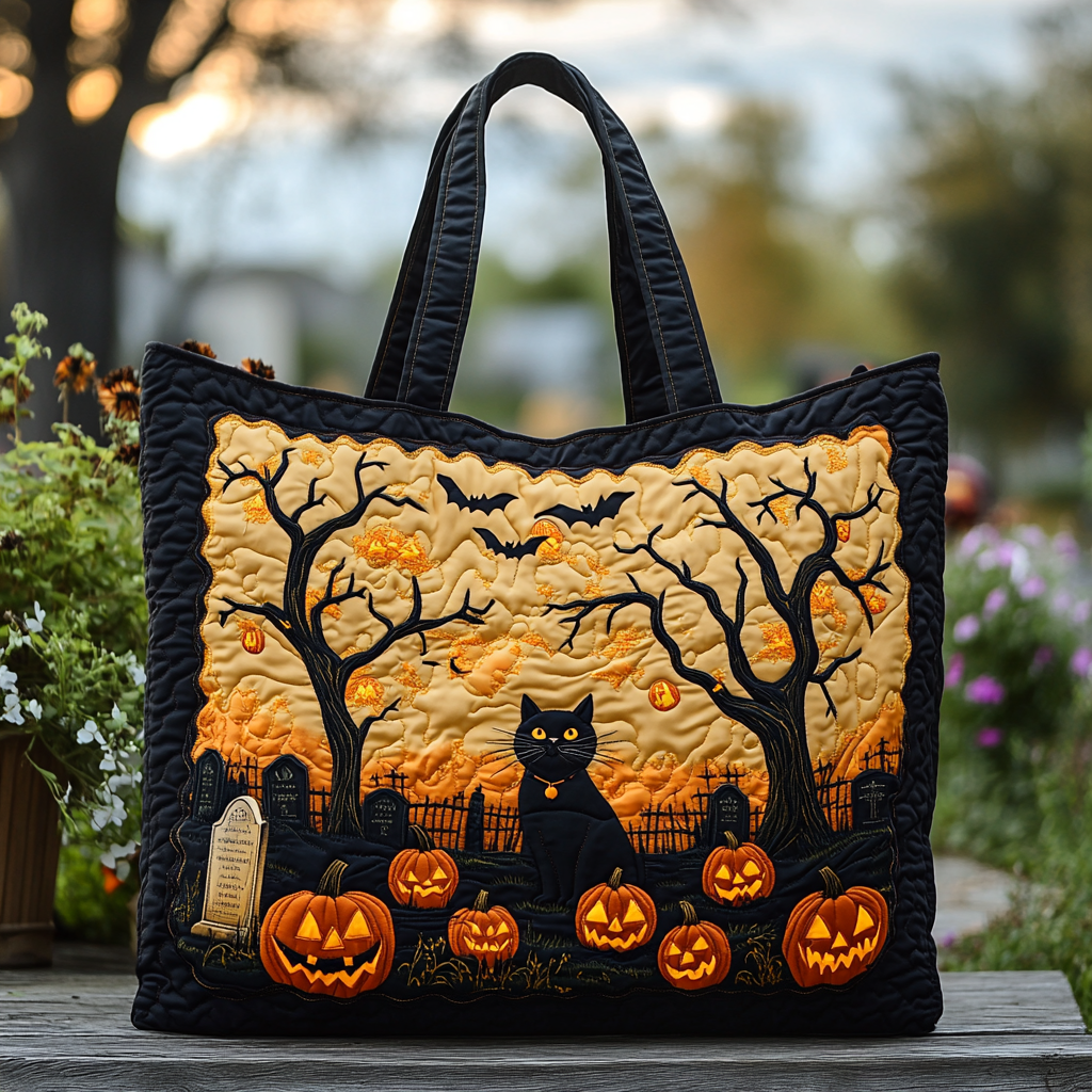 Midnight Cat Quilted Tote Bag Everyday Tote Bag Best Gifts For Cat Owners