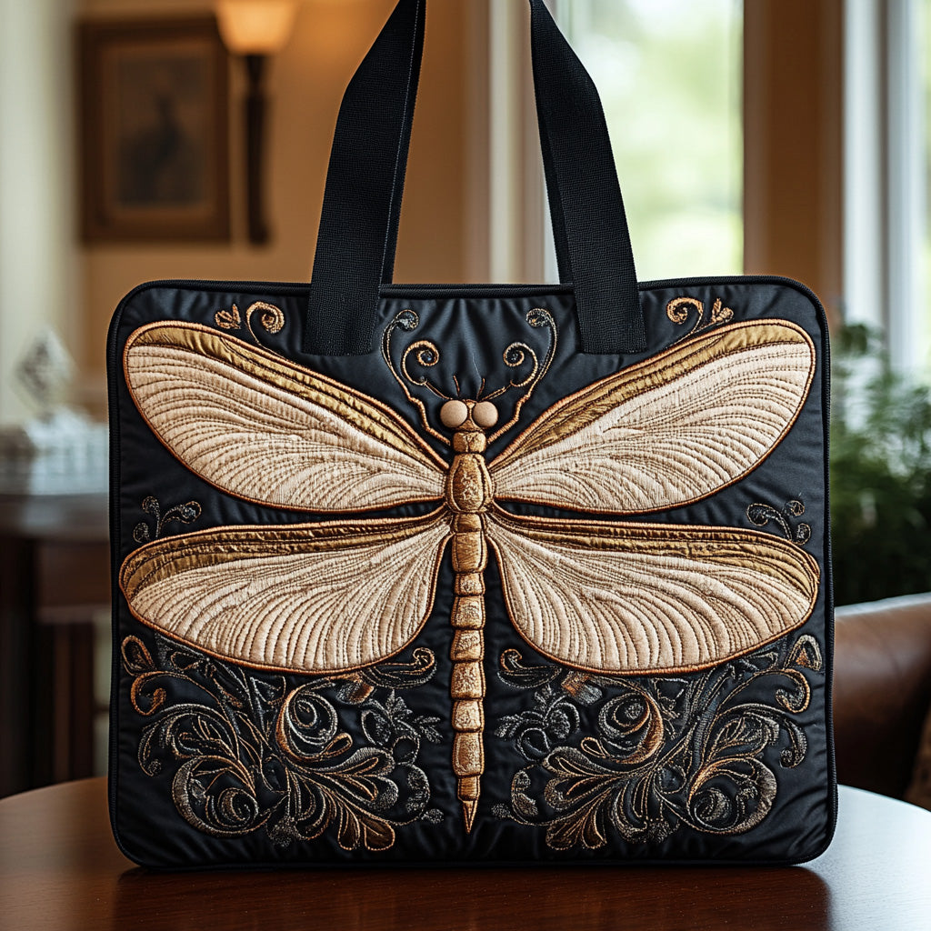 Midnight Dragonfly Quilted Tote Bag Womens Handbag Gift For Someone Who Loves Dragonflies