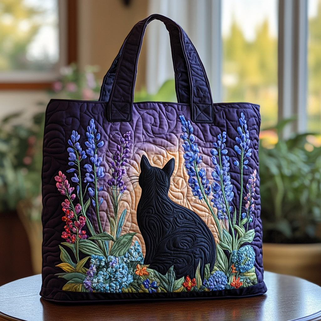 Midnight Whiskers Quilted Tote Bag Trendy Shoulder Bags Cat Lover Mug