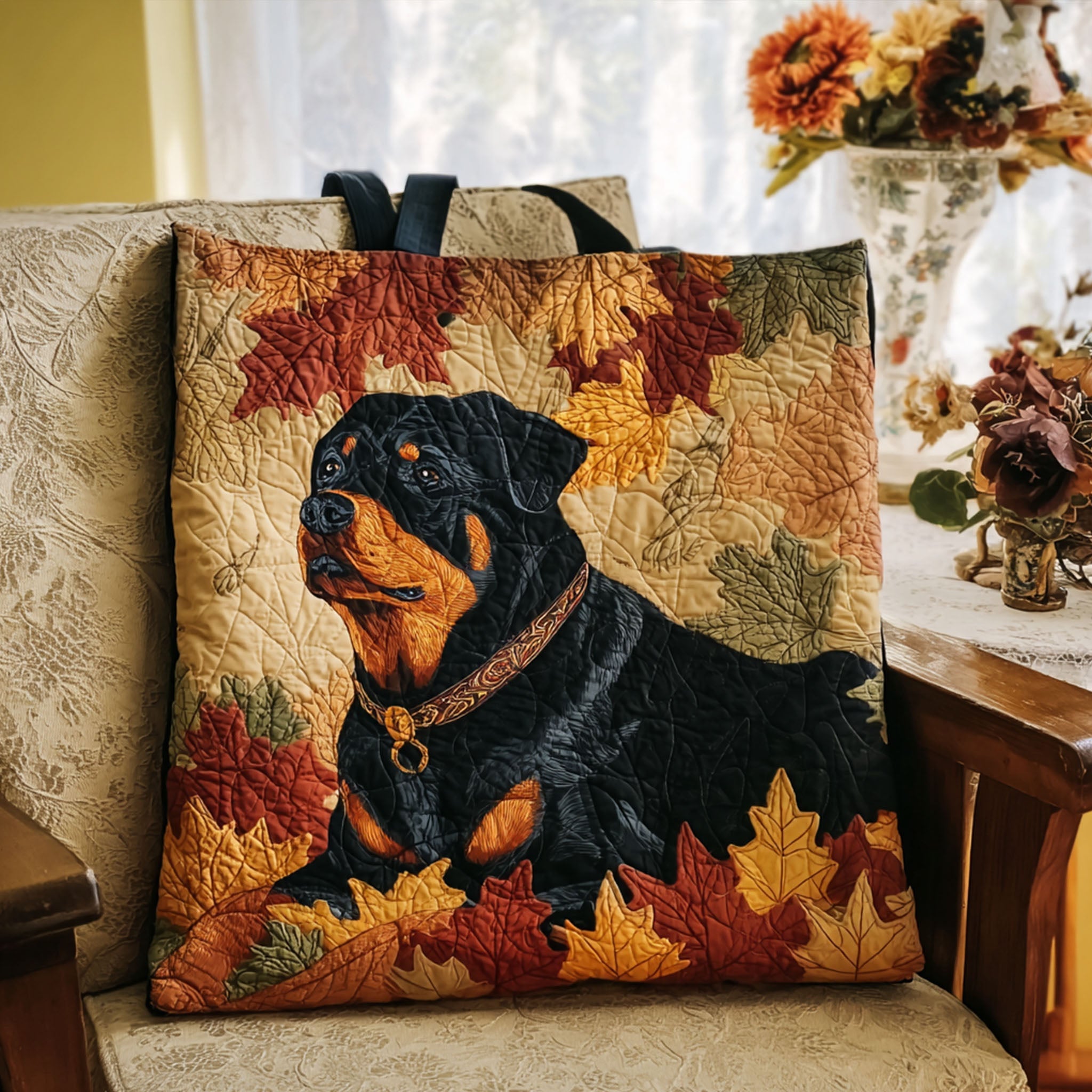 Mighty Rottweiler Quilted Tote Bag Best Luxury Tote Rottweiler Themed Gifts