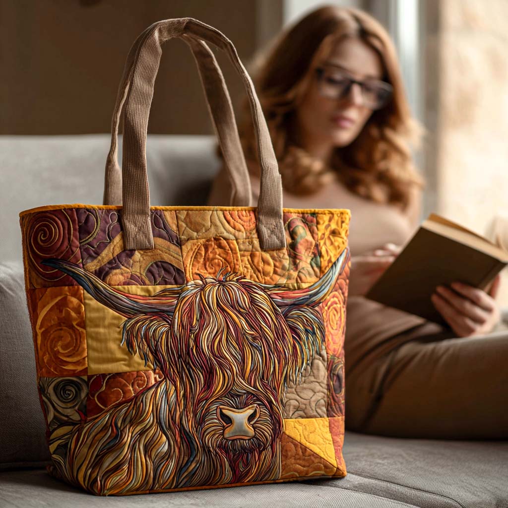 Moody Cow Quilted Tote Bag Best Shoulder Handbags Highland Cattle Gifts For Her